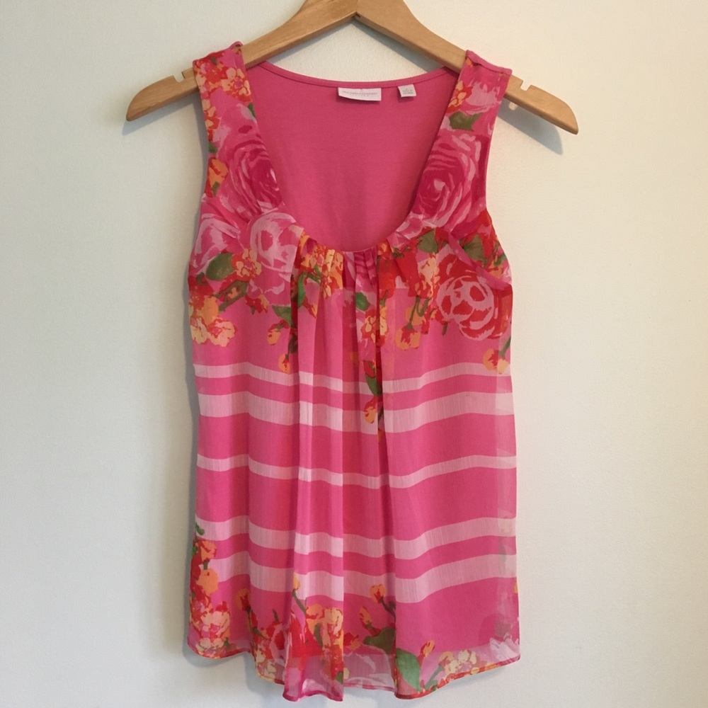New York & Co Pink Floral Striped Tank Small